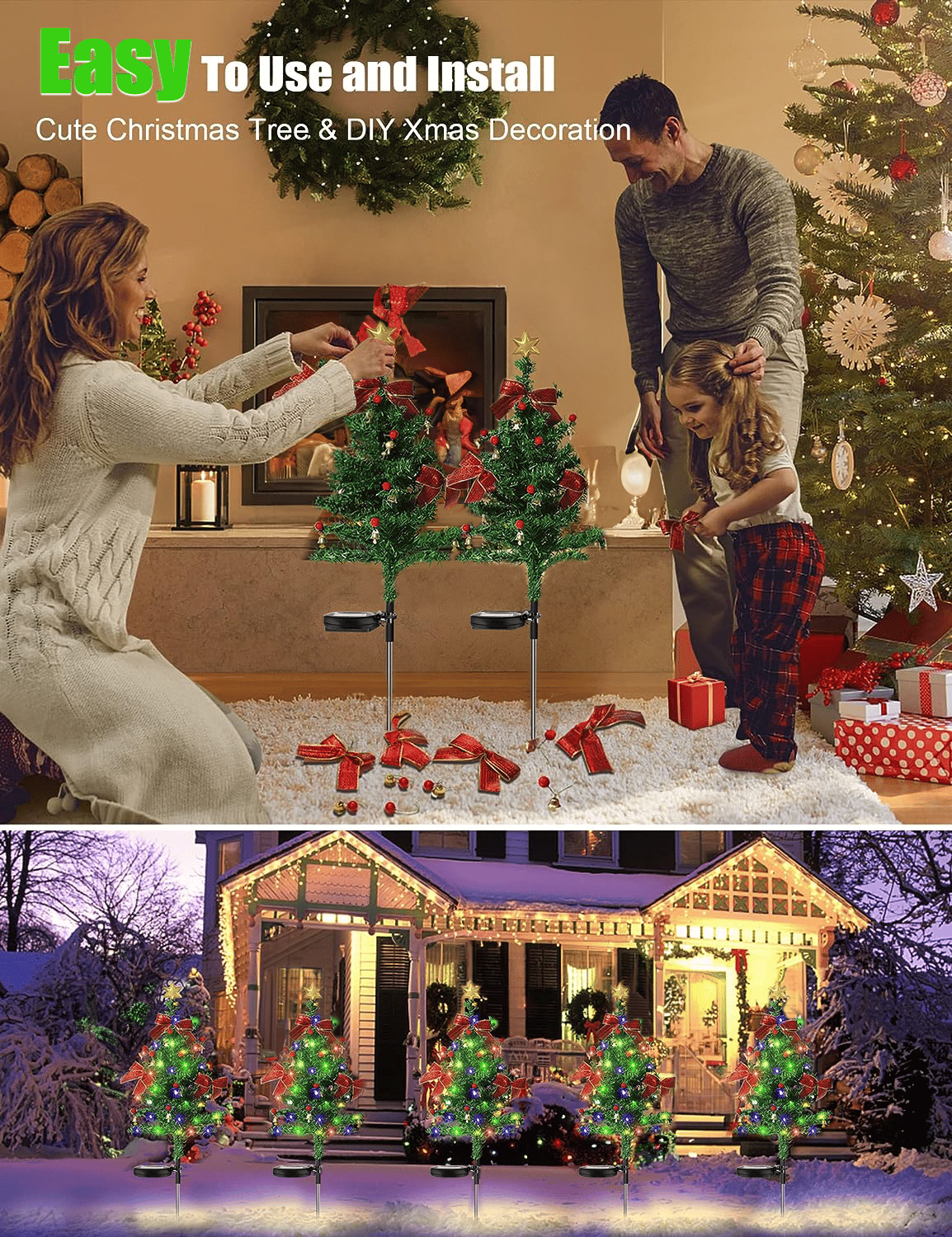 Solar Christmas tree lights holiday decorations, outdoor courtyards, gardens, lawns, small path lights, atmosphere lights